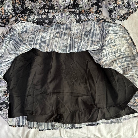 NWT Lulu's Black Floral Print Skater Mini Dress Sz XL Party Wedding  Metallic - Picture 6 of 11